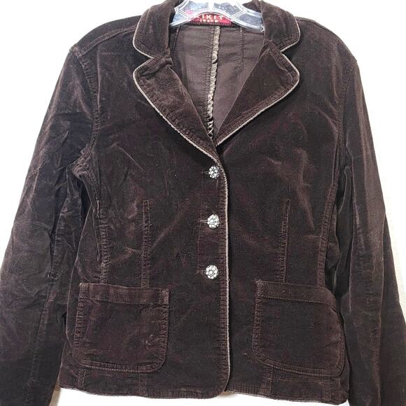 Vintage Kikit Jeans Corduroy Velvet Jacket M Brown 90s Y2K Stretch Bling Button - Picture 1 of 8